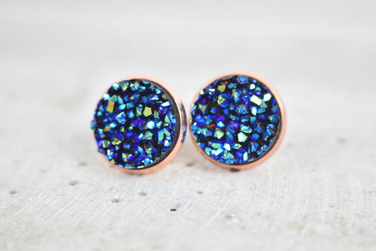 Ohrstecker Rosékupfer Drusen Look Jeansblau