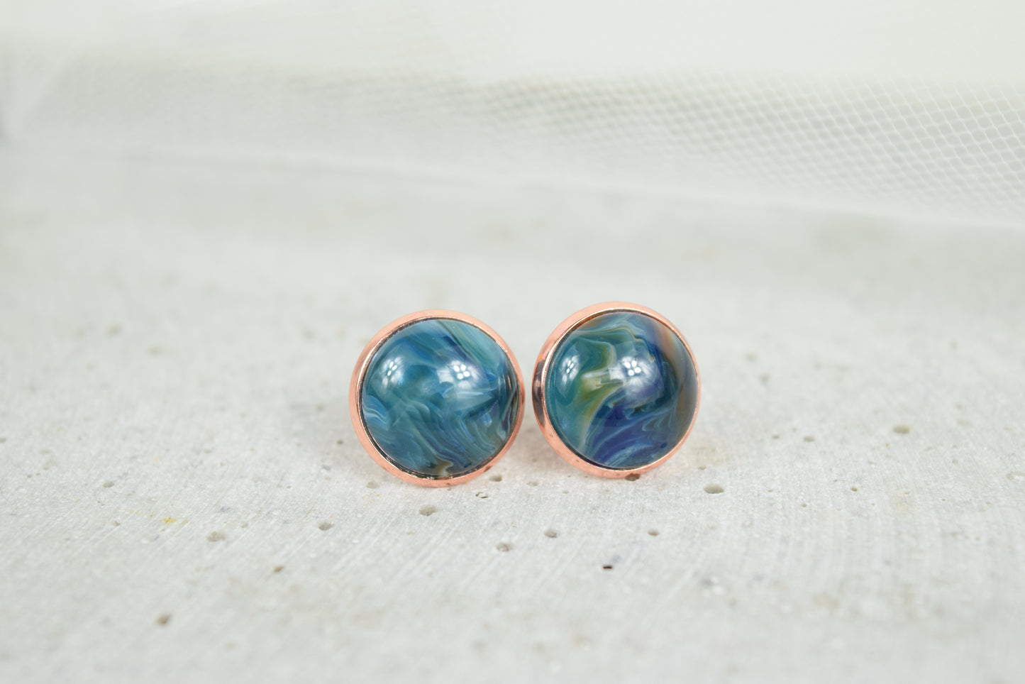 Ohrstecker Kupfer Cabochon Emerald Grün Edelstein Look