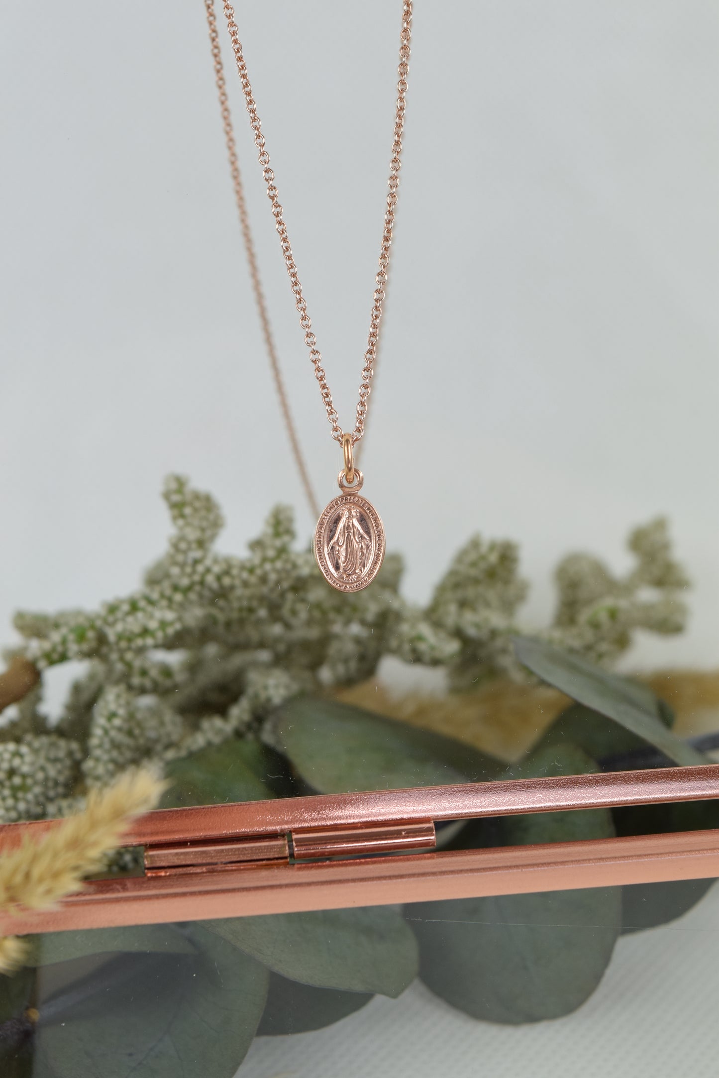 Kette Silber 925 rosévergoldet Wundertätige Medaille, heilige Maria, Mantra, Medaillon, Talisman, Schutzpatron