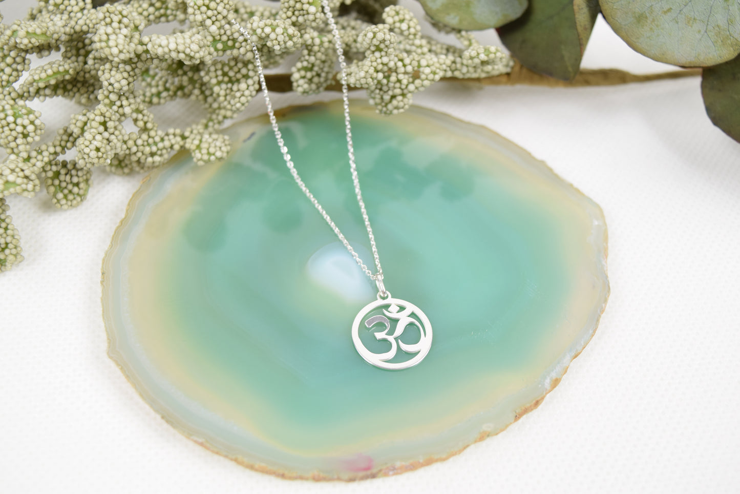 Kette Silber 925 OM, Buddhismus, Glückssymbol Anhänger, Mantra, Yoga