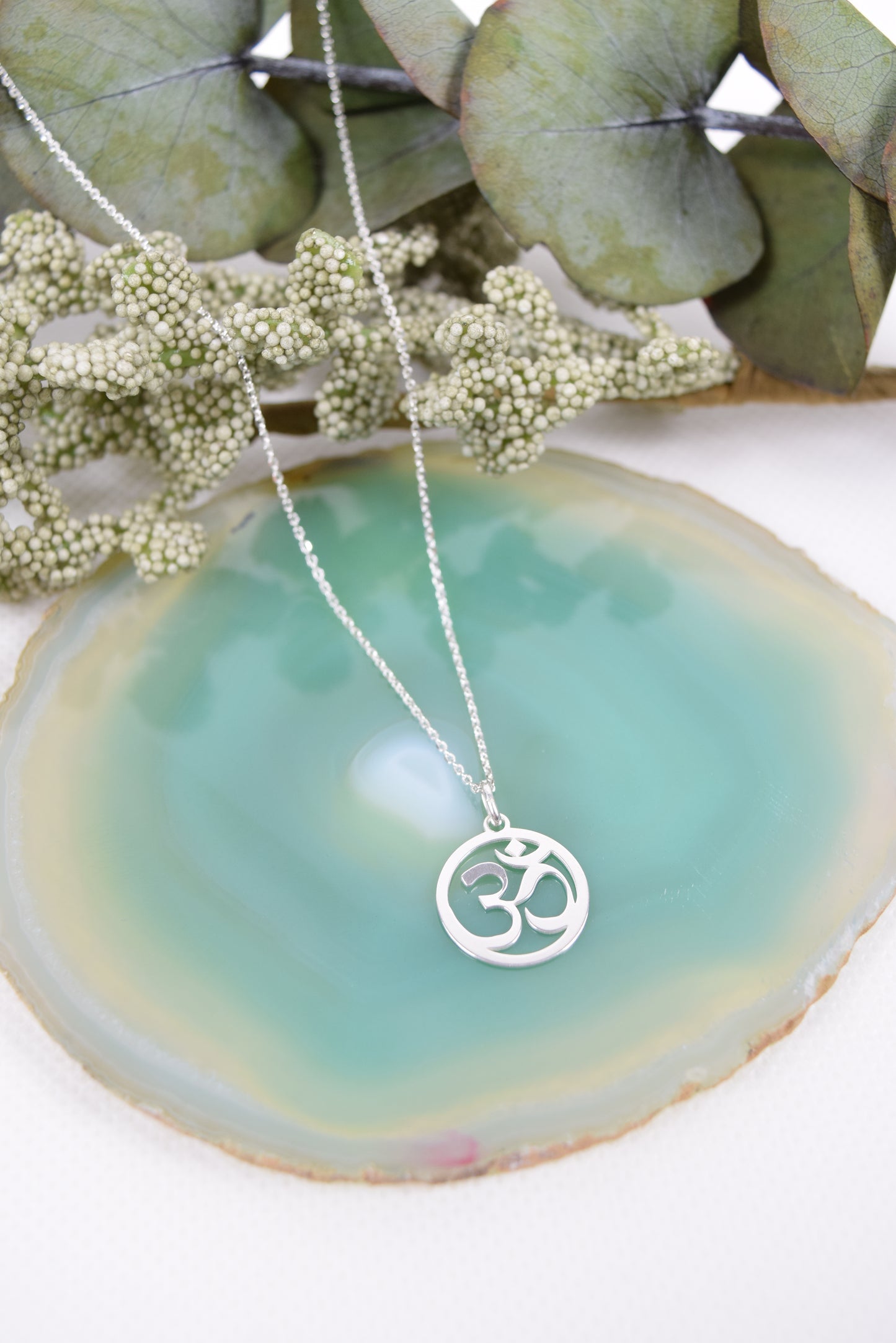 Kette Silber 925 OM, Buddhismus, Glückssymbol Anhänger, Mantra, Yoga