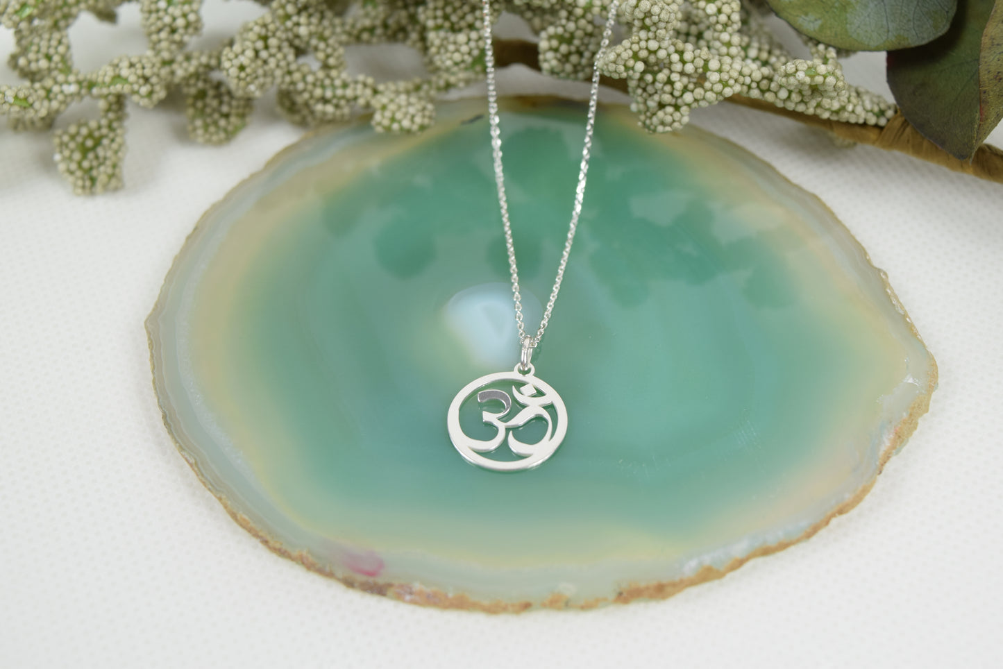 Kette Silber 925 OM, Buddhismus, Glückssymbol Anhänger, Mantra, Yoga