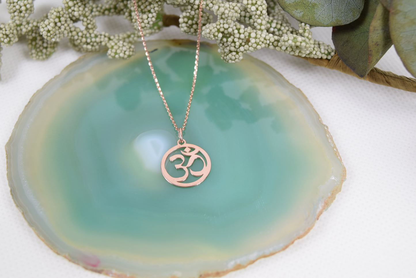 Kette Silber rosévergoldet, OM, Buddhismus, Glückssymbol, Mantra, Yoga