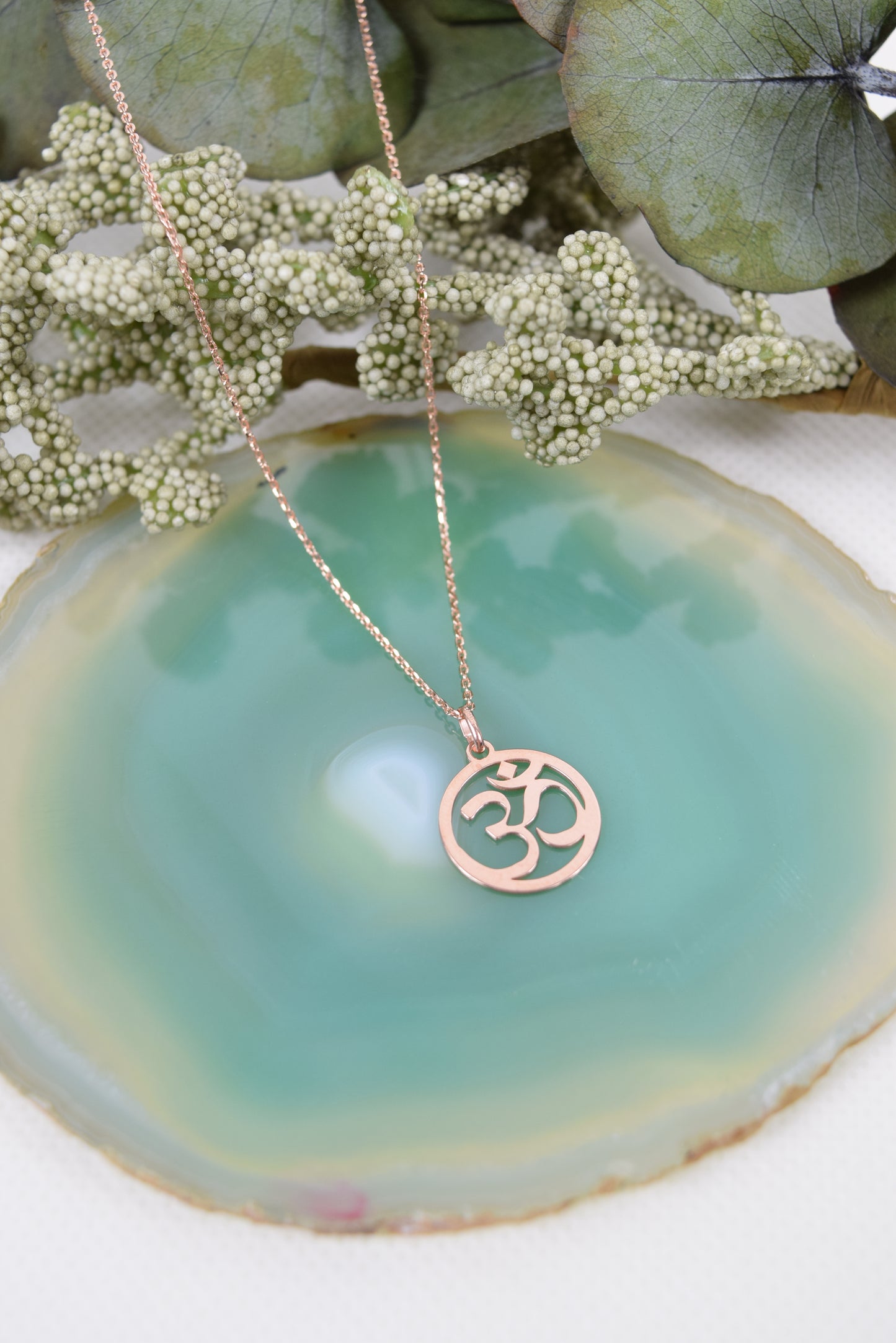 Kette Silber rosévergoldet, OM, Buddhismus, Glückssymbol, Mantra, Yoga