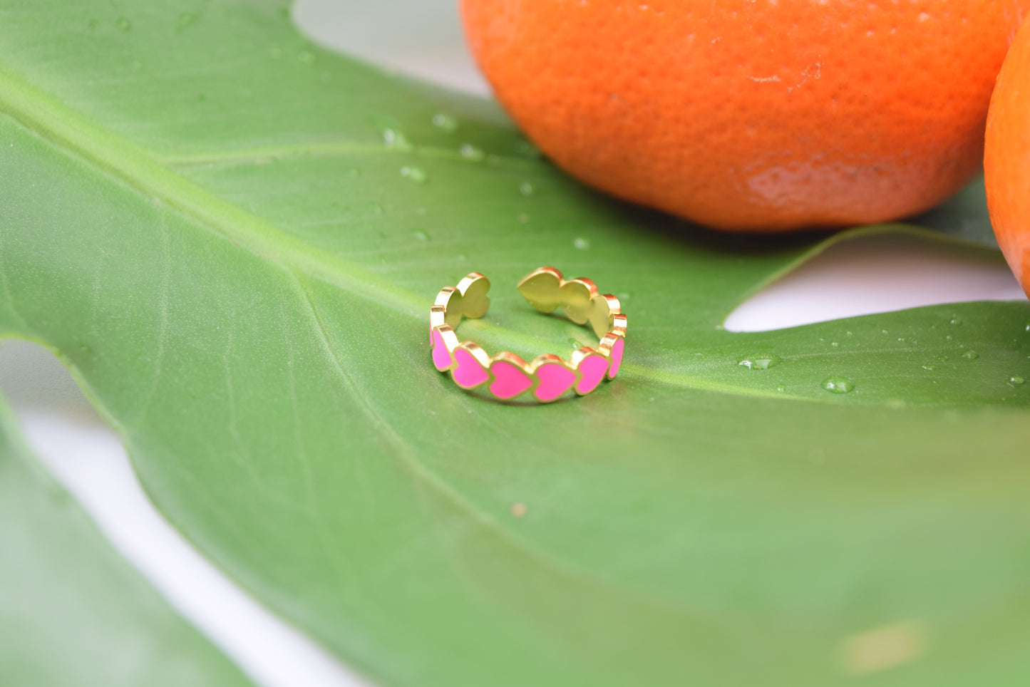 Edelstahl Ring vergoldet mit Emaile Herzen