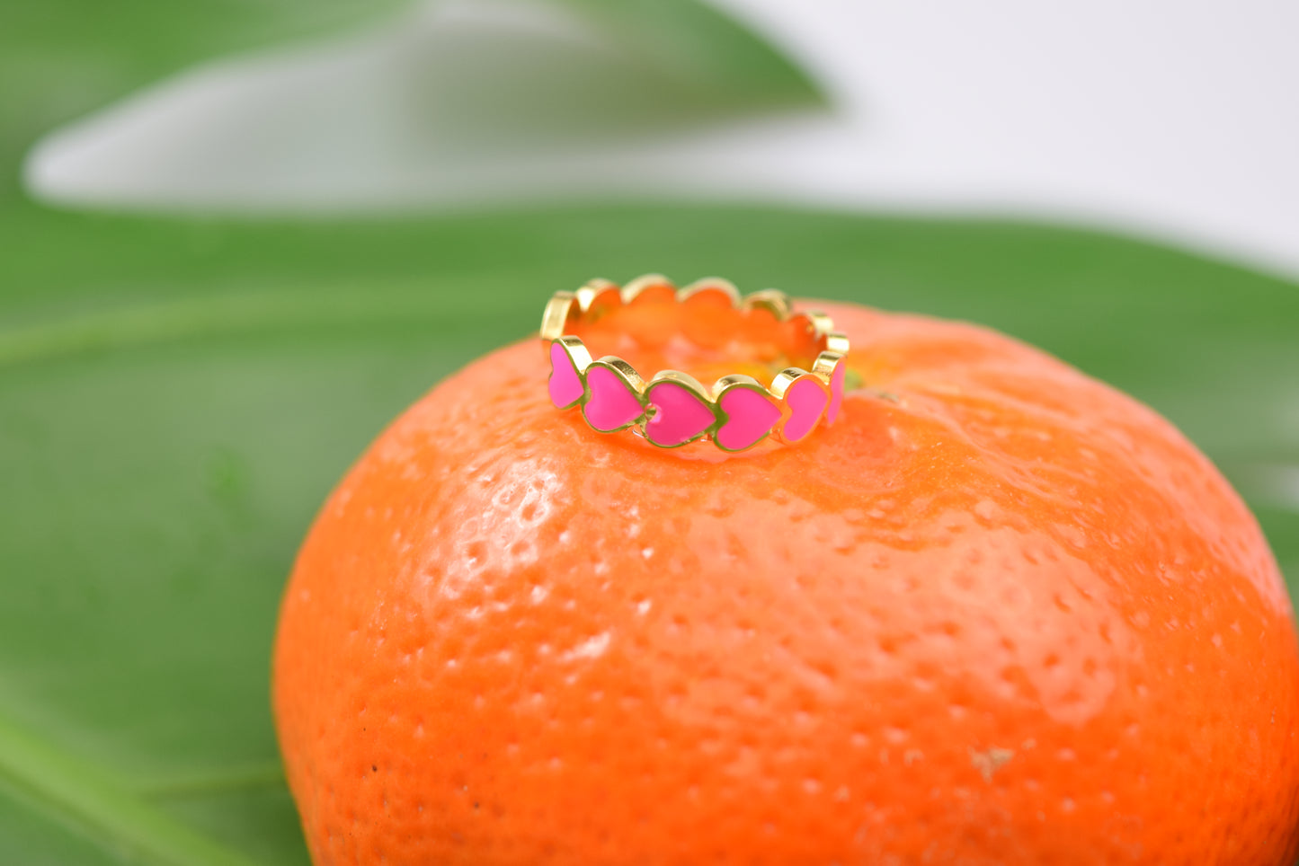 Edelstahl Ring vergoldet mit Emaile Herzen