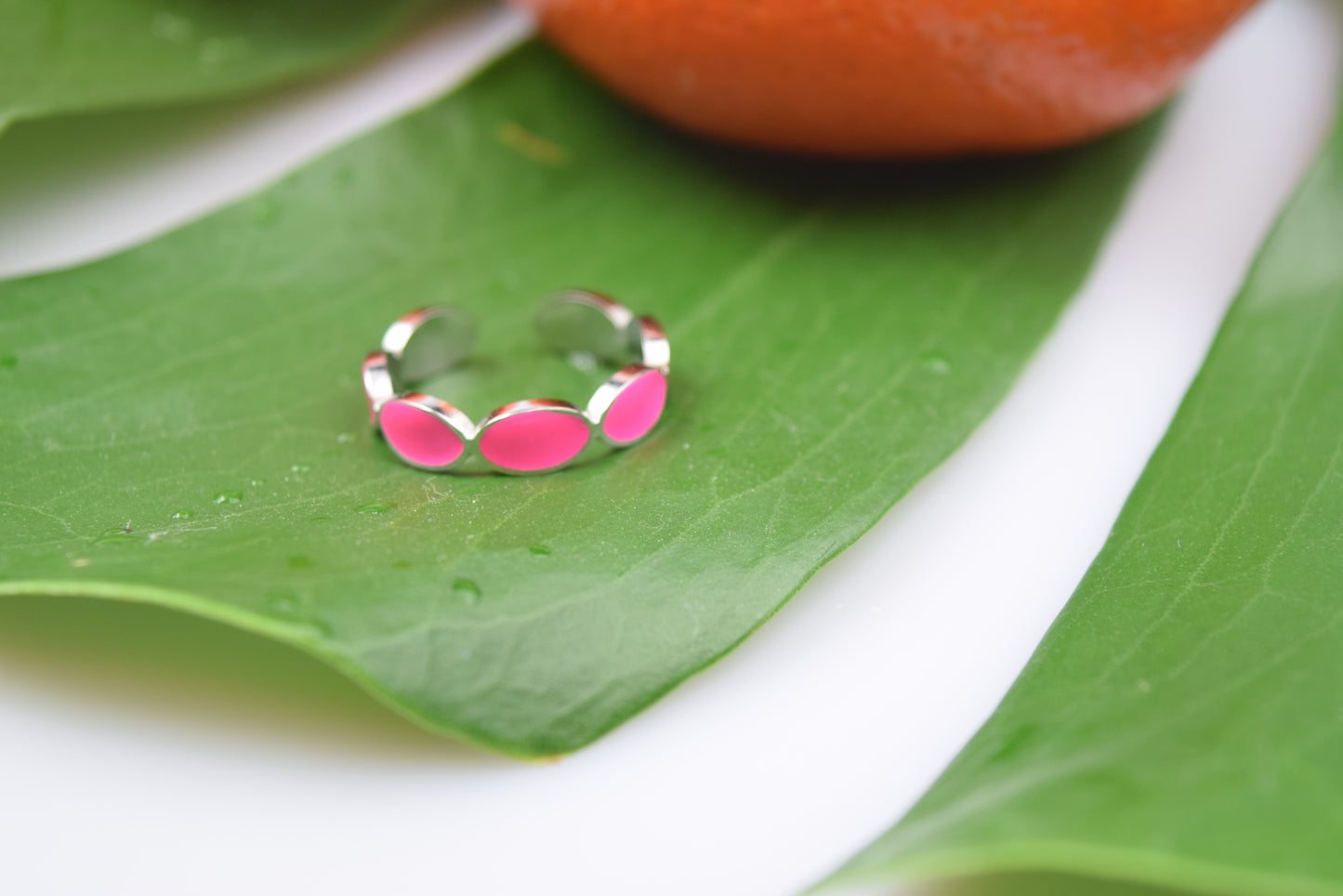 Edelstahl Ring mit Emaile Silber Neon Pink
