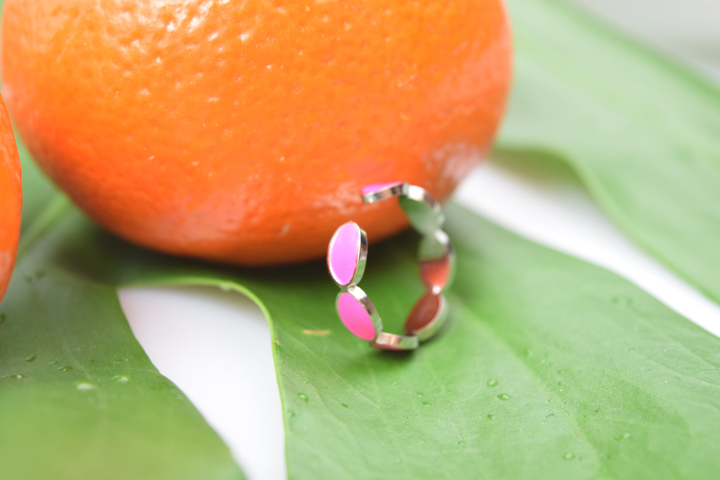 Edelstahl Ring mit Emaile Silber Neon Pink