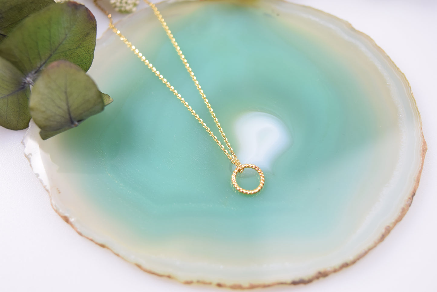 Kette 925 Silber vergoldet, kleiner gezwirbelter Kreis Anhänger, offener Ring, Unendlichkeit, Vollkommenheit, Kreis Anhänger