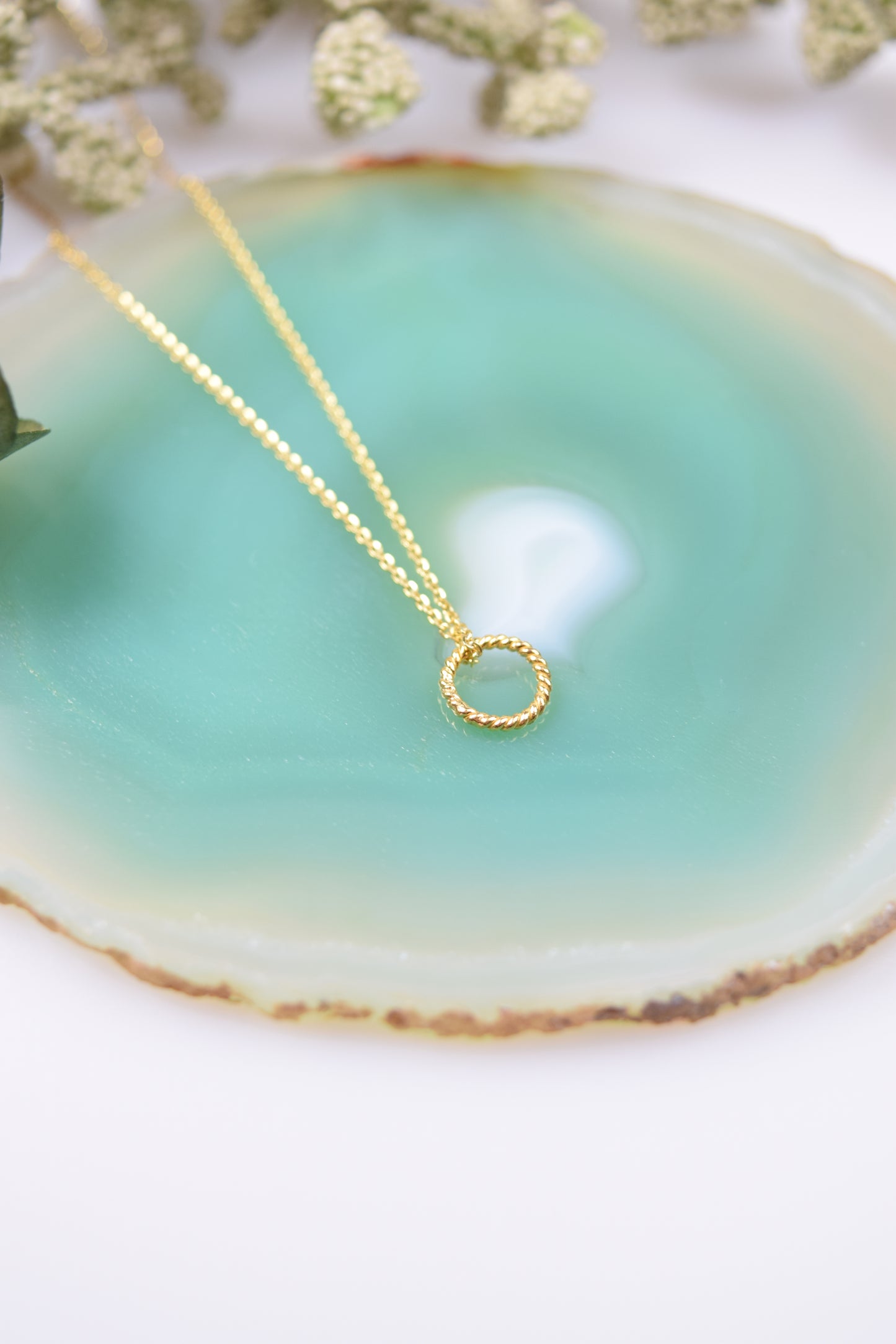 Kette 925 Silber vergoldet, kleiner gezwirbelter Kreis Anhänger, offener Ring, Unendlichkeit, Vollkommenheit, Kreis Anhänger