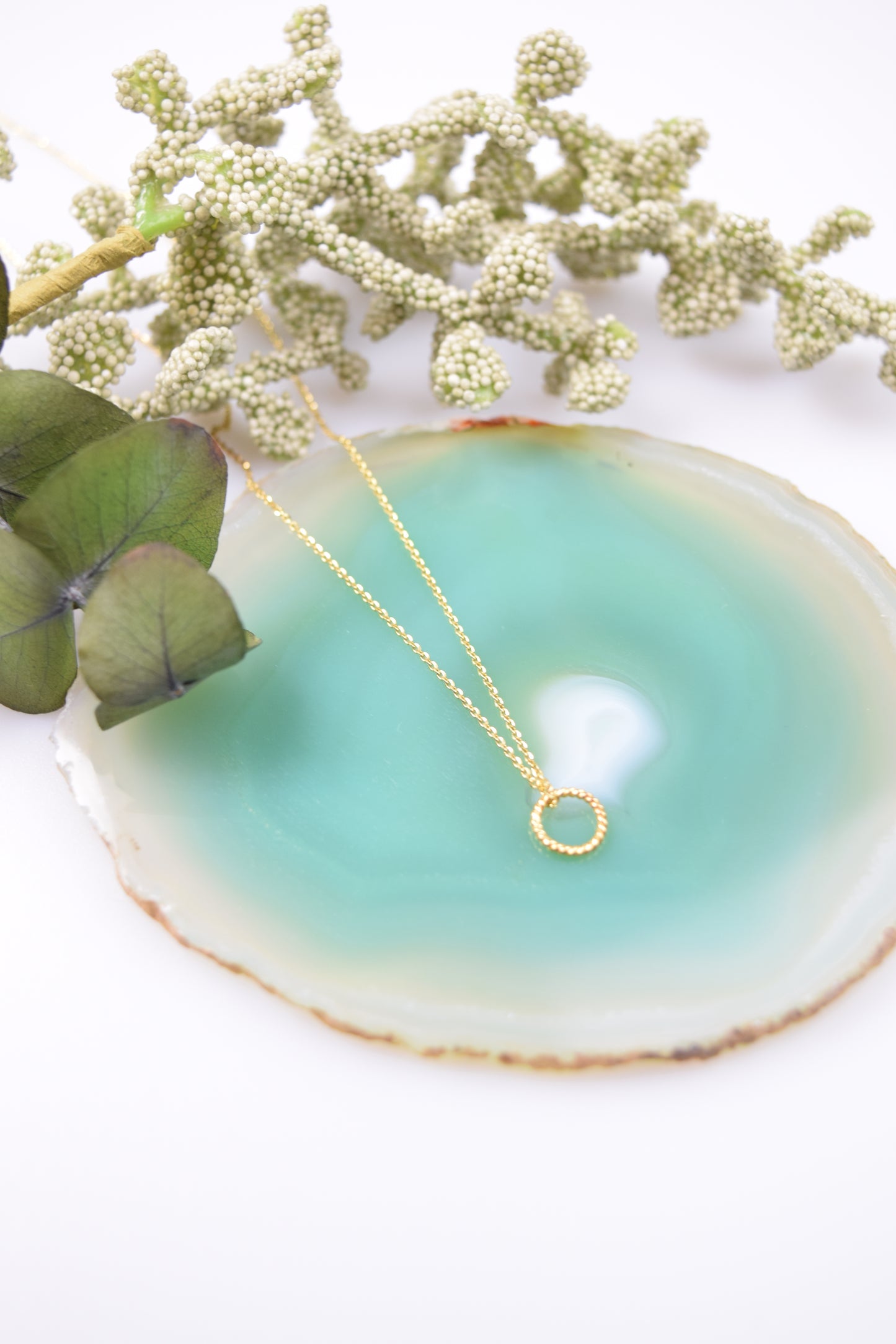 Kette 925 Silber vergoldet, kleiner gezwirbelter Kreis Anhänger, offener Ring, Unendlichkeit, Vollkommenheit, Kreis Anhänger