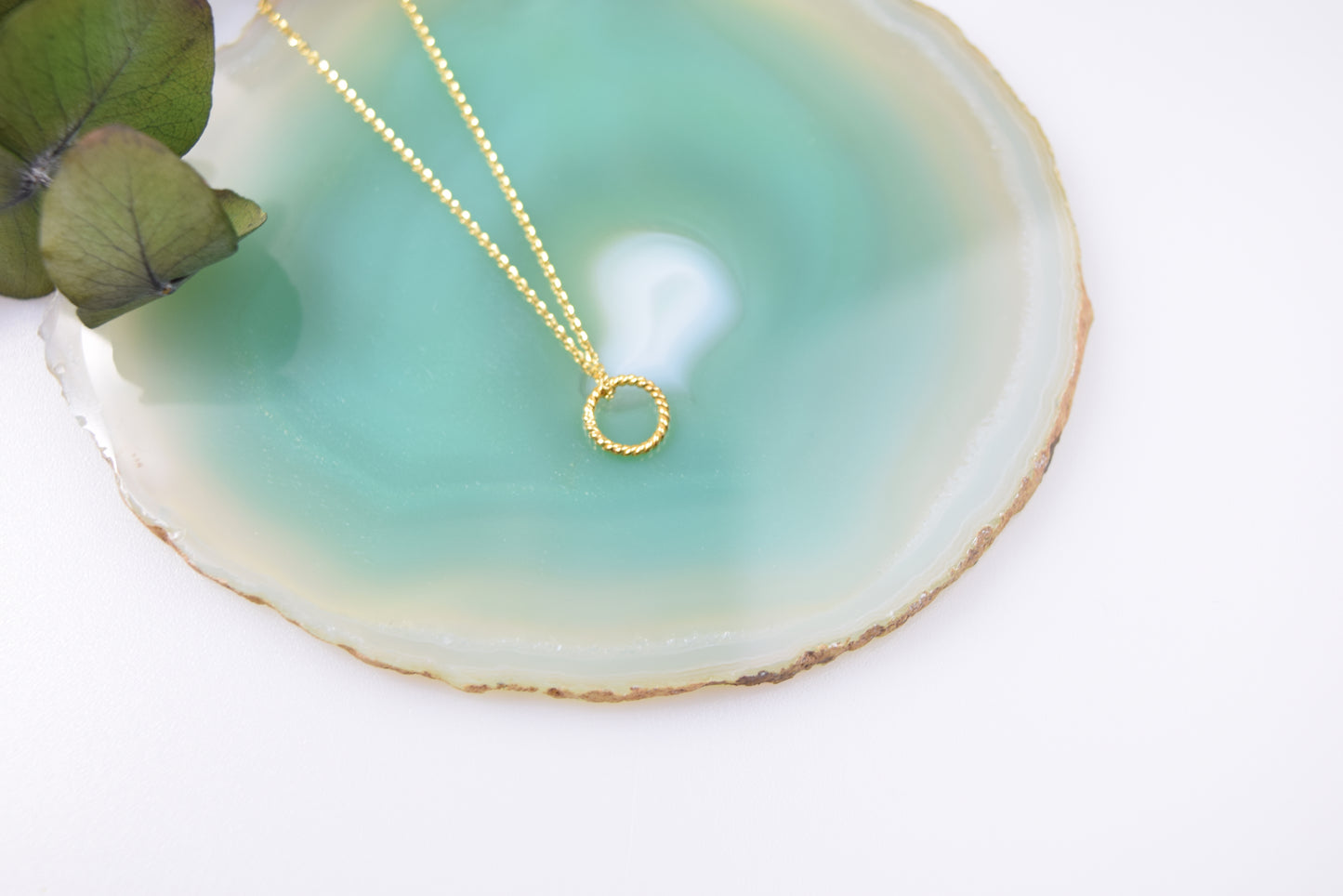 Kette 925 Silber vergoldet, kleiner gezwirbelter Kreis Anhänger, offener Ring, Unendlichkeit, Vollkommenheit, Kreis Anhänger