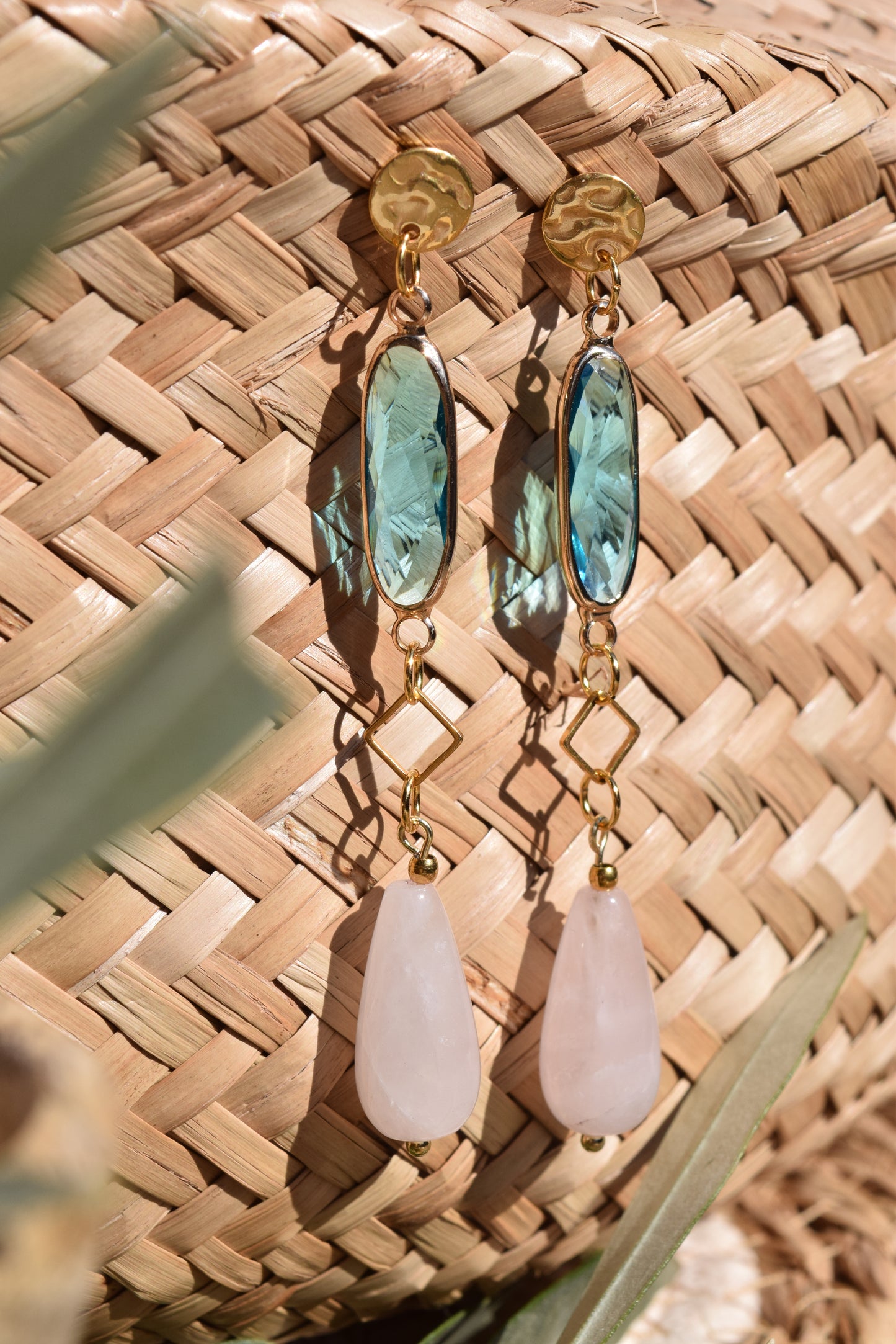 Ohrhänger Mar Azul -Edelstahl 24 Karat und Edelstein