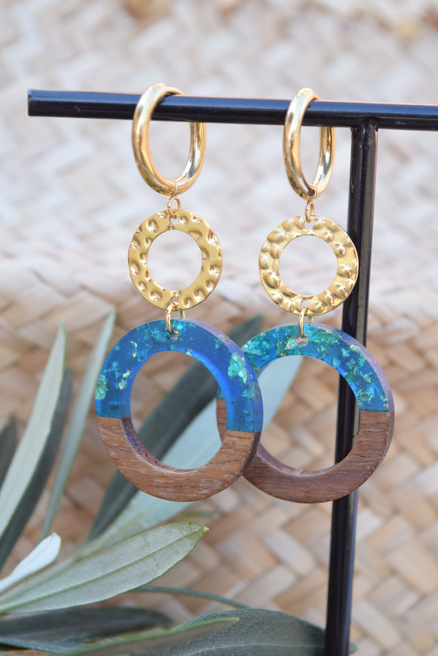 Ohrhänger Ibiza Mare Blue mit Creole Edelstahl 24 Karat vergoldet