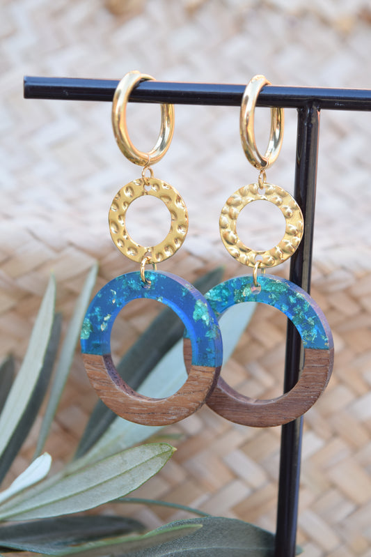 Ohrhänger Ibiza Mare Blue mit Creole Edelstahl 24 Karat vergoldet