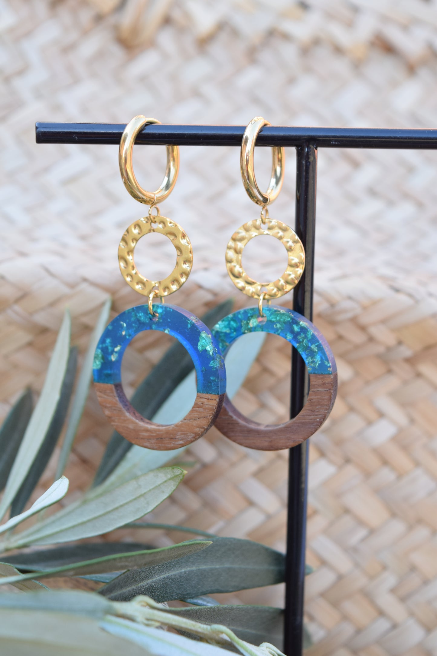 Ohrhänger Ibiza Mare Blue mit Creole Edelstahl 24 Karat vergoldet