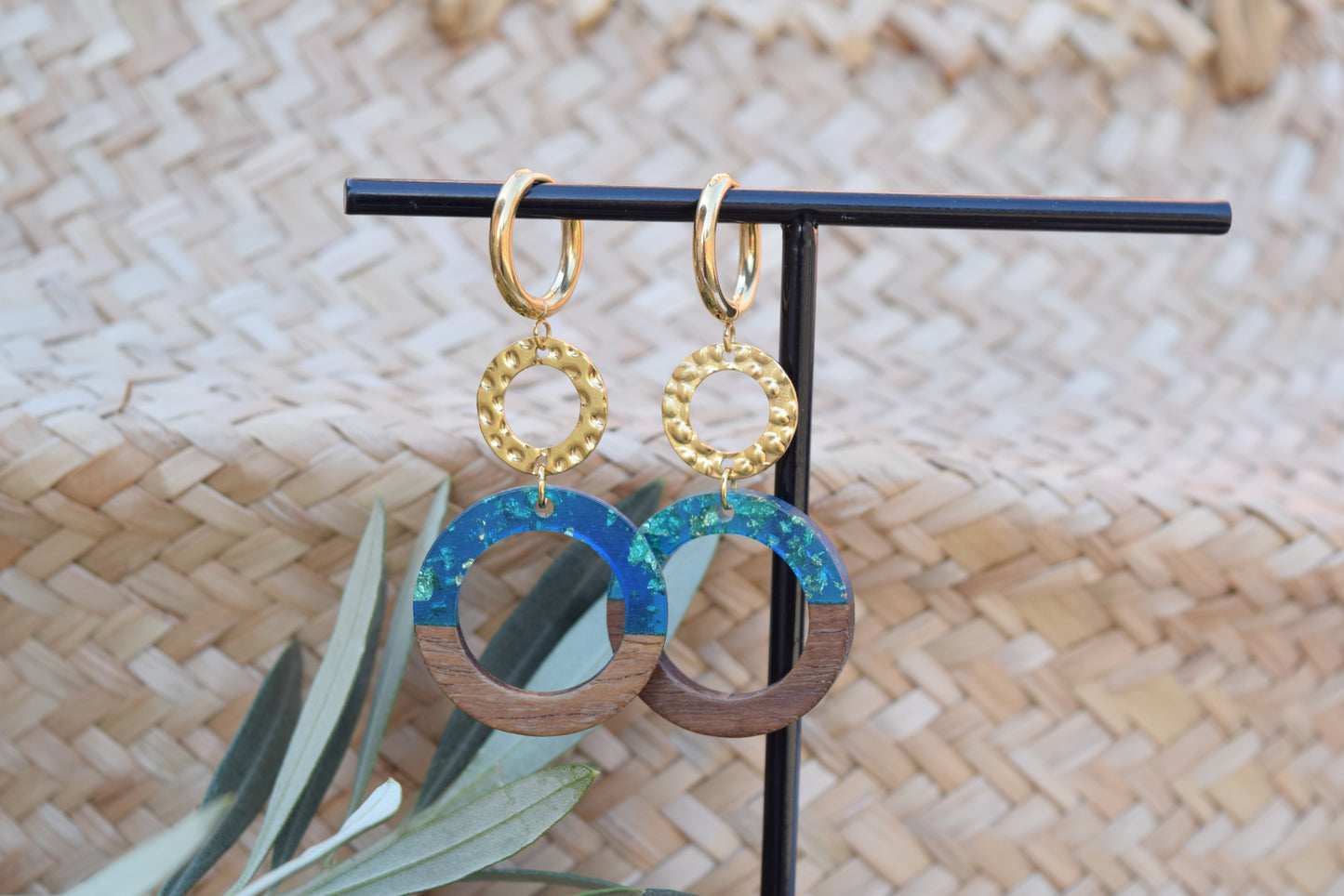 Ohrhänger Ibiza Mare Blue mit Creole Edelstahl 24 Karat vergoldet