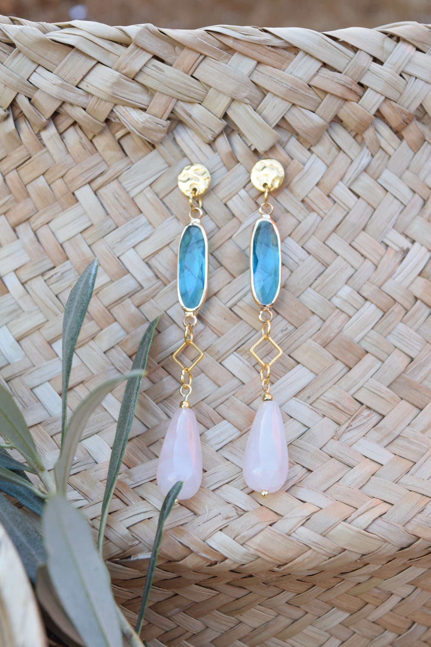 Ohrhänger Mar Azul -Edelstahl 24 Karat und Edelstein