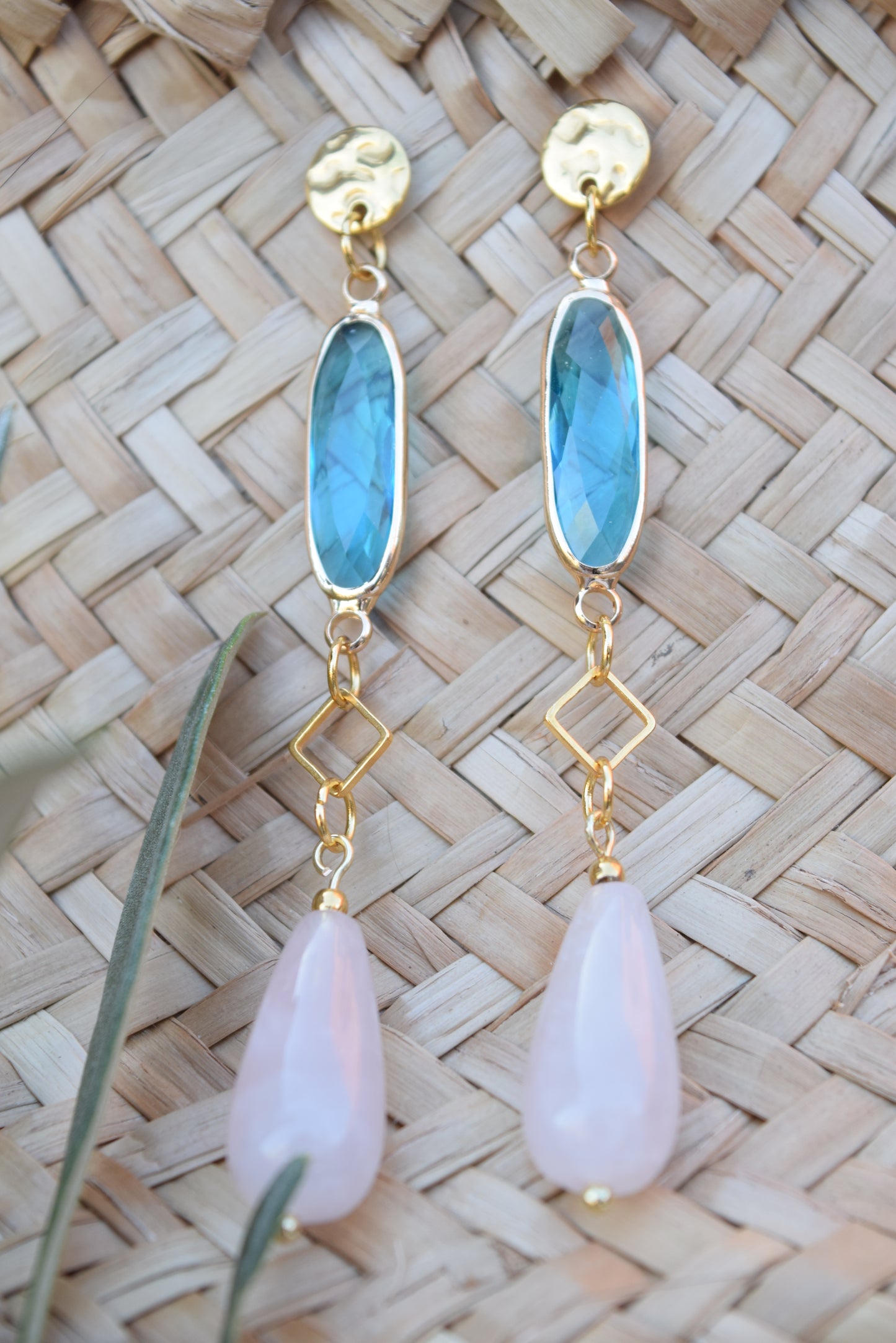 Ohrhänger Mar Azul -Edelstahl 24 Karat und Edelstein