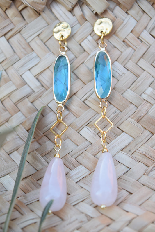 Ohrhänger Mar Azul -Edelstahl 24 Karat und Edelstein