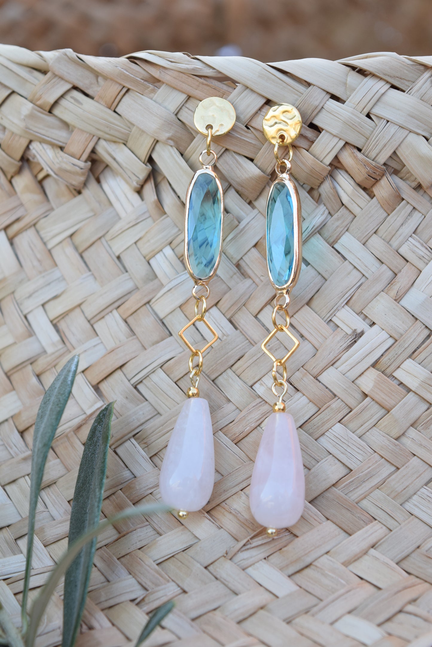 Ohrhänger Mar Azul -Edelstahl 24 Karat und Edelstein