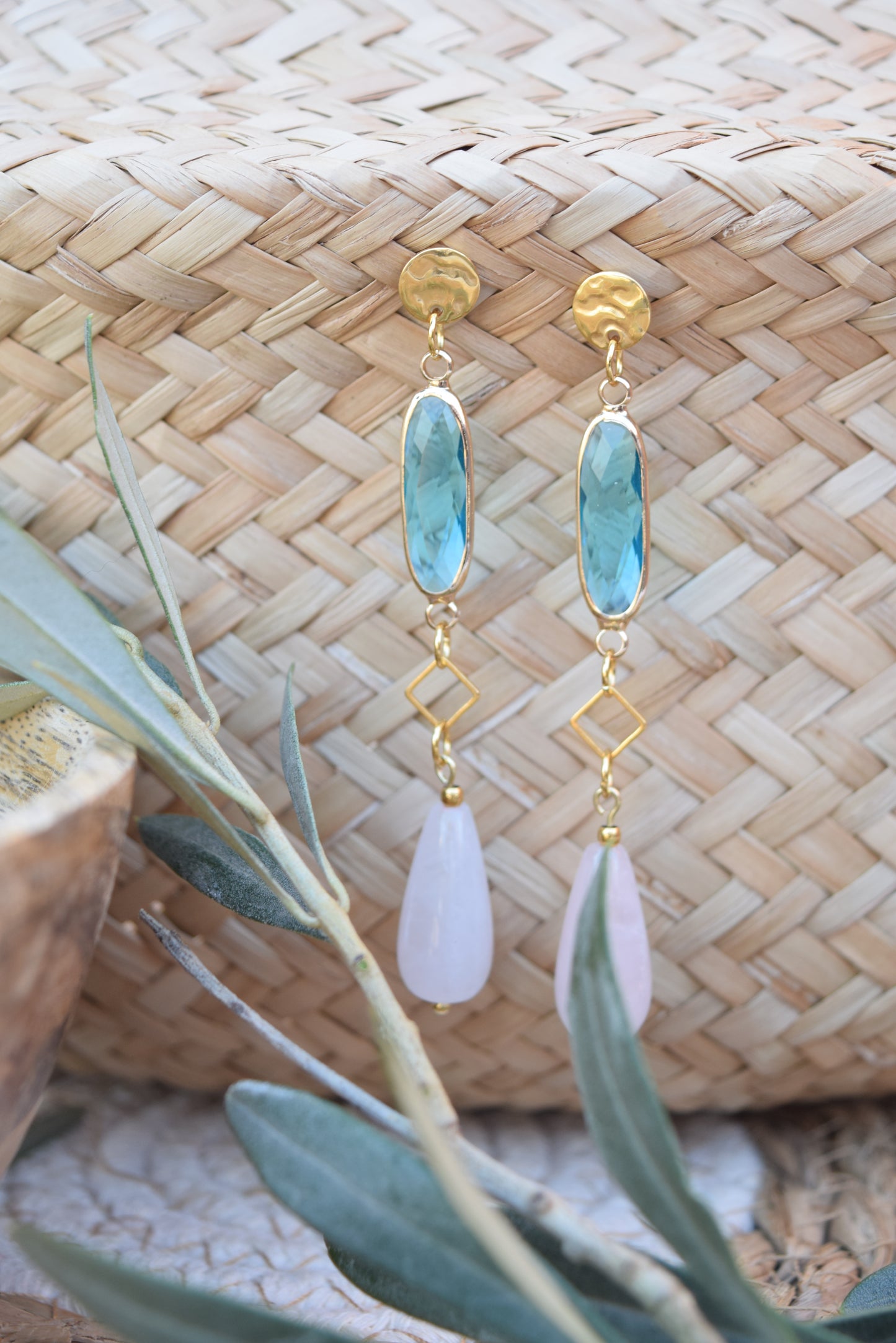 Ohrhänger Mar Azul -Edelstahl 24 Karat und Edelstein