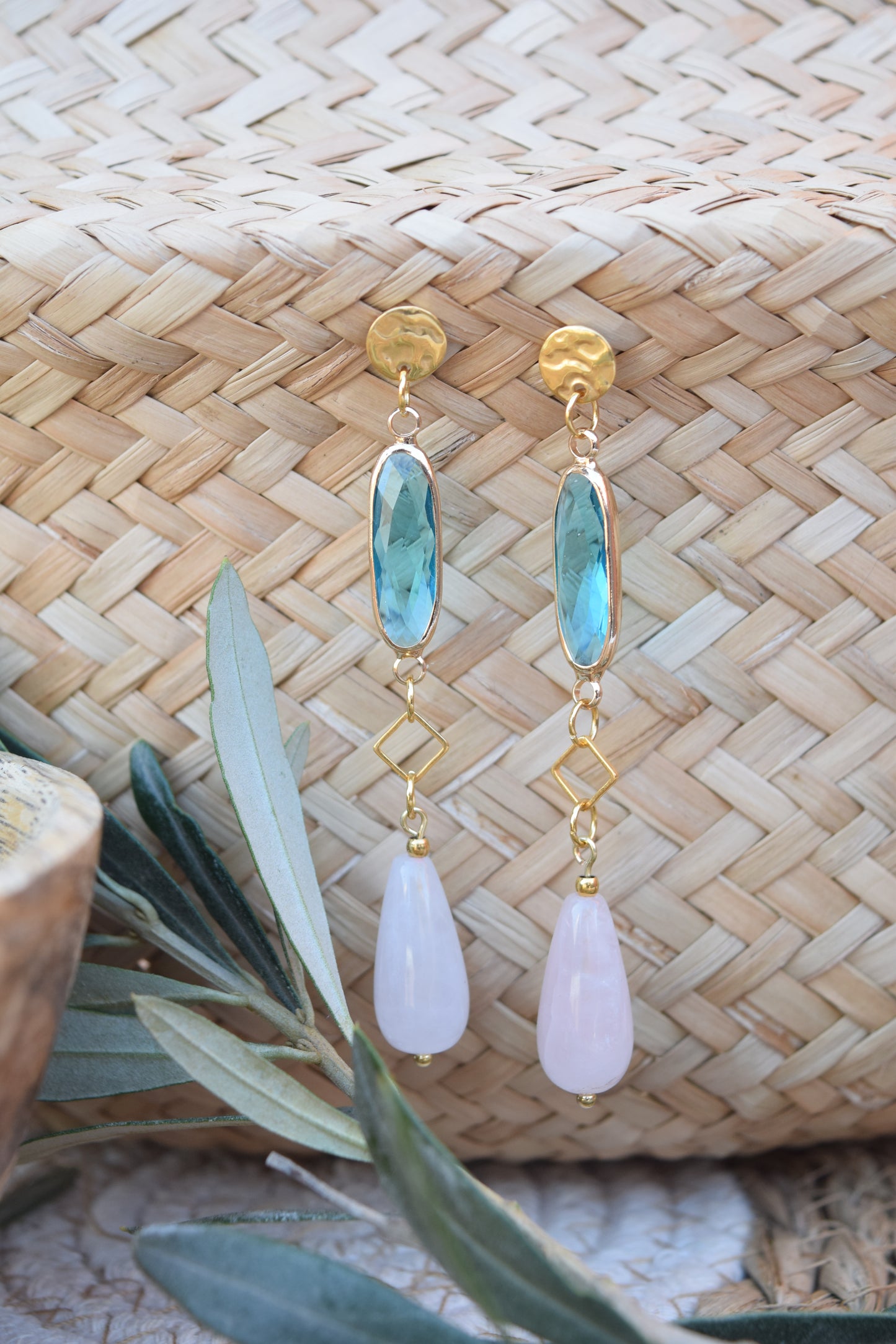 Ohrhänger Mar Azul -Edelstahl 24 Karat und Edelstein