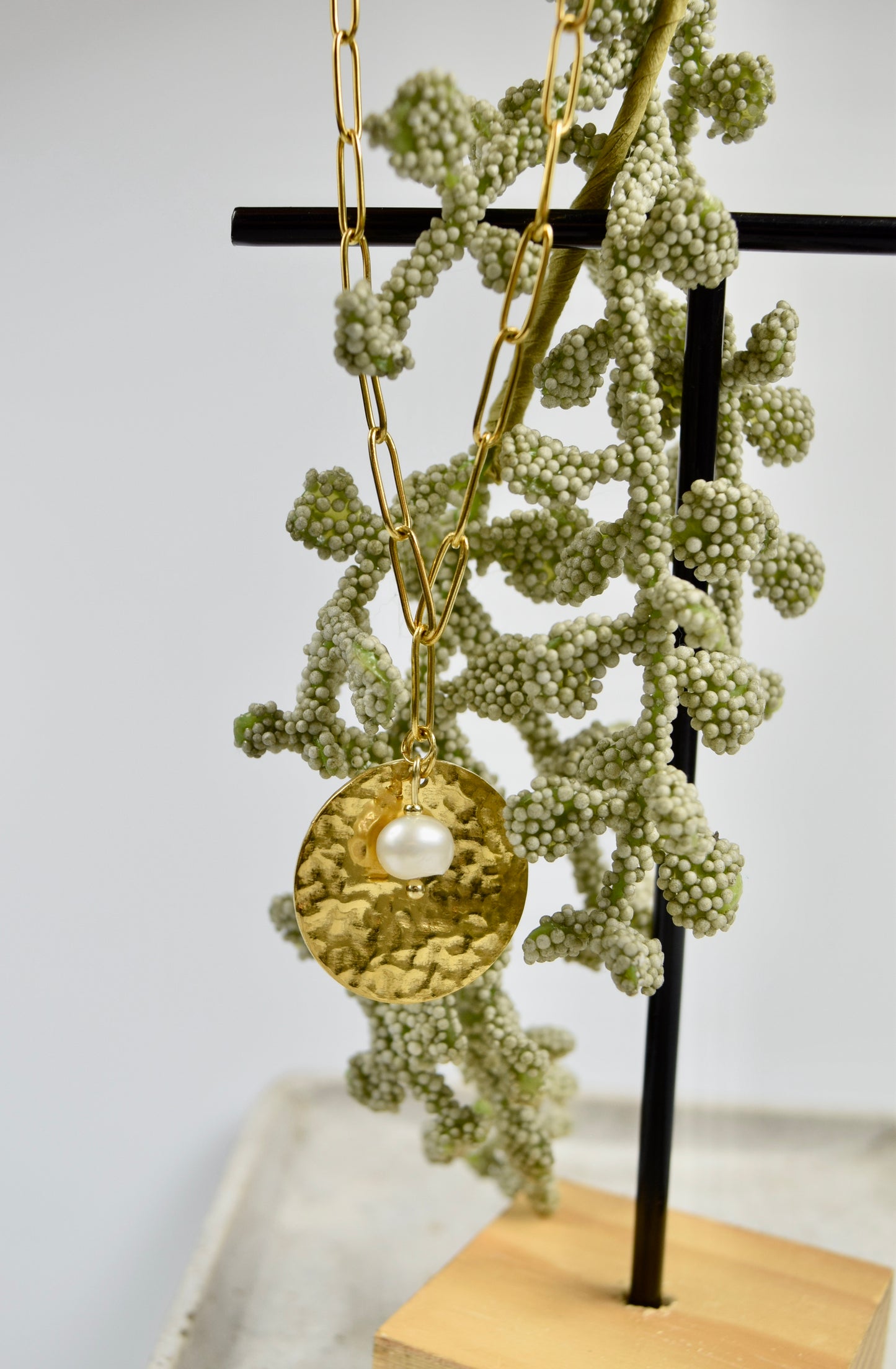 Kette mit Medaillion und Süßwasserperle Edelstahl vergoldet