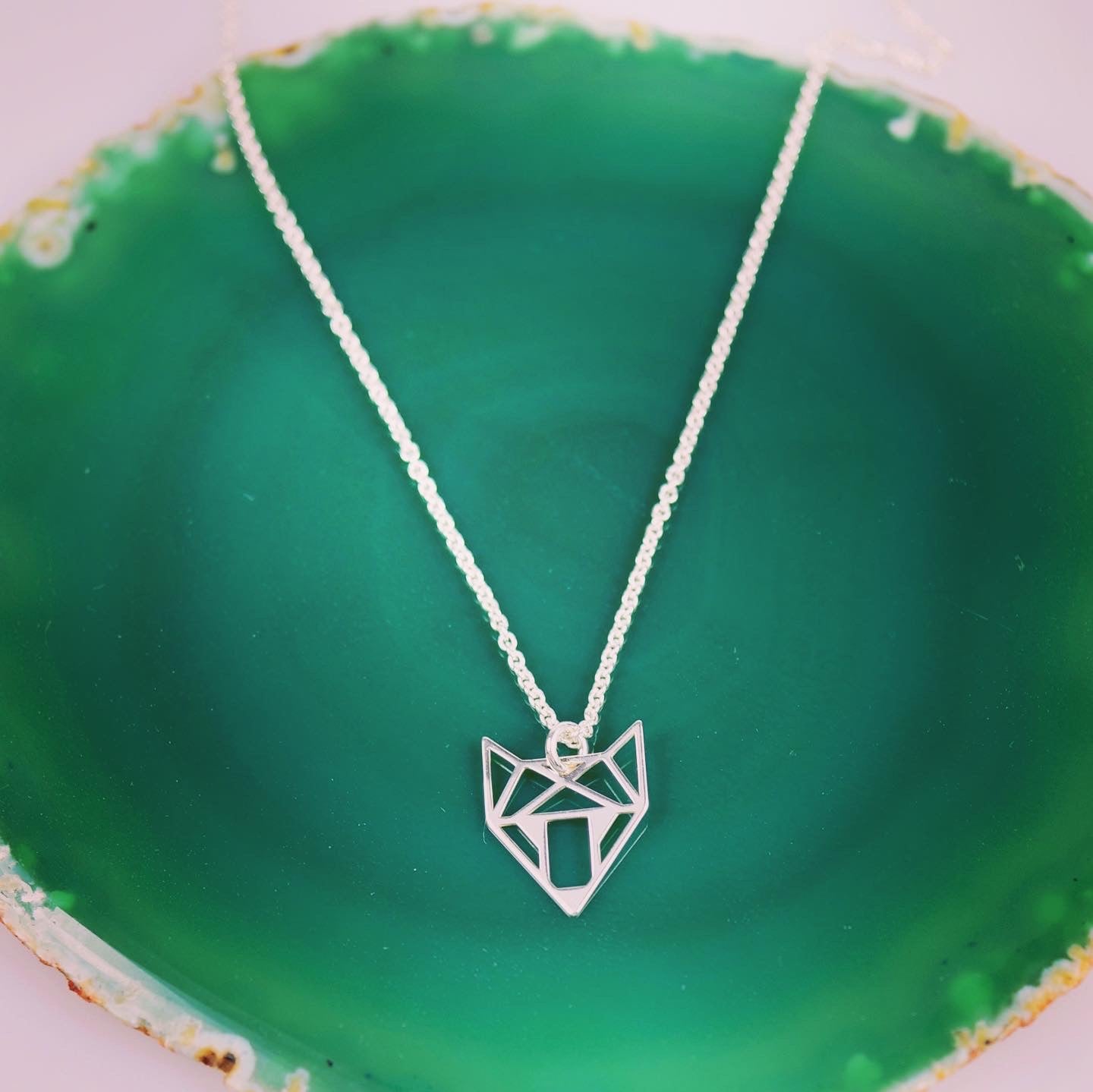 Kette echt Silber 925 Kitsune, Fuchs, Geometrisch, Herbst, Waldtier