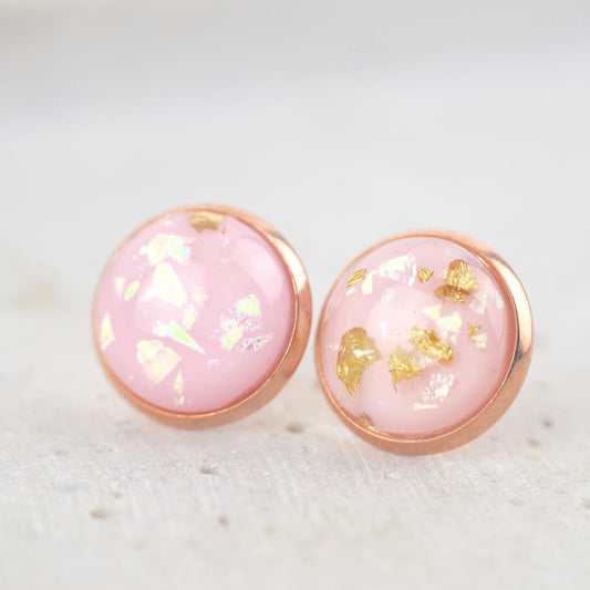 Ohrstecker Kupfer Rosa Cabochon echtes Blattgold