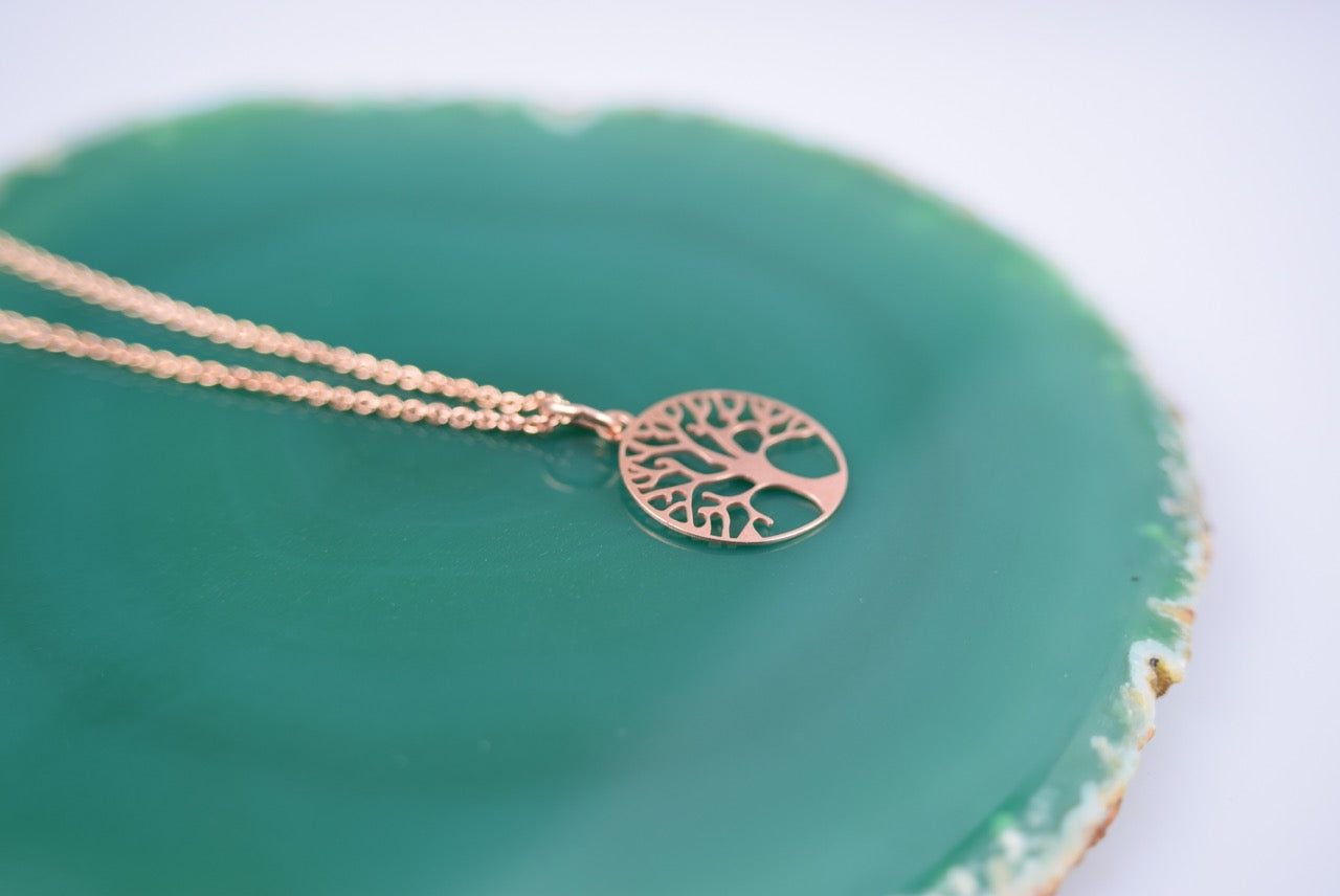 Kette Silber 925 Rosévergoldet Baum des Lebens, Lebensbaum, Axis Mundi