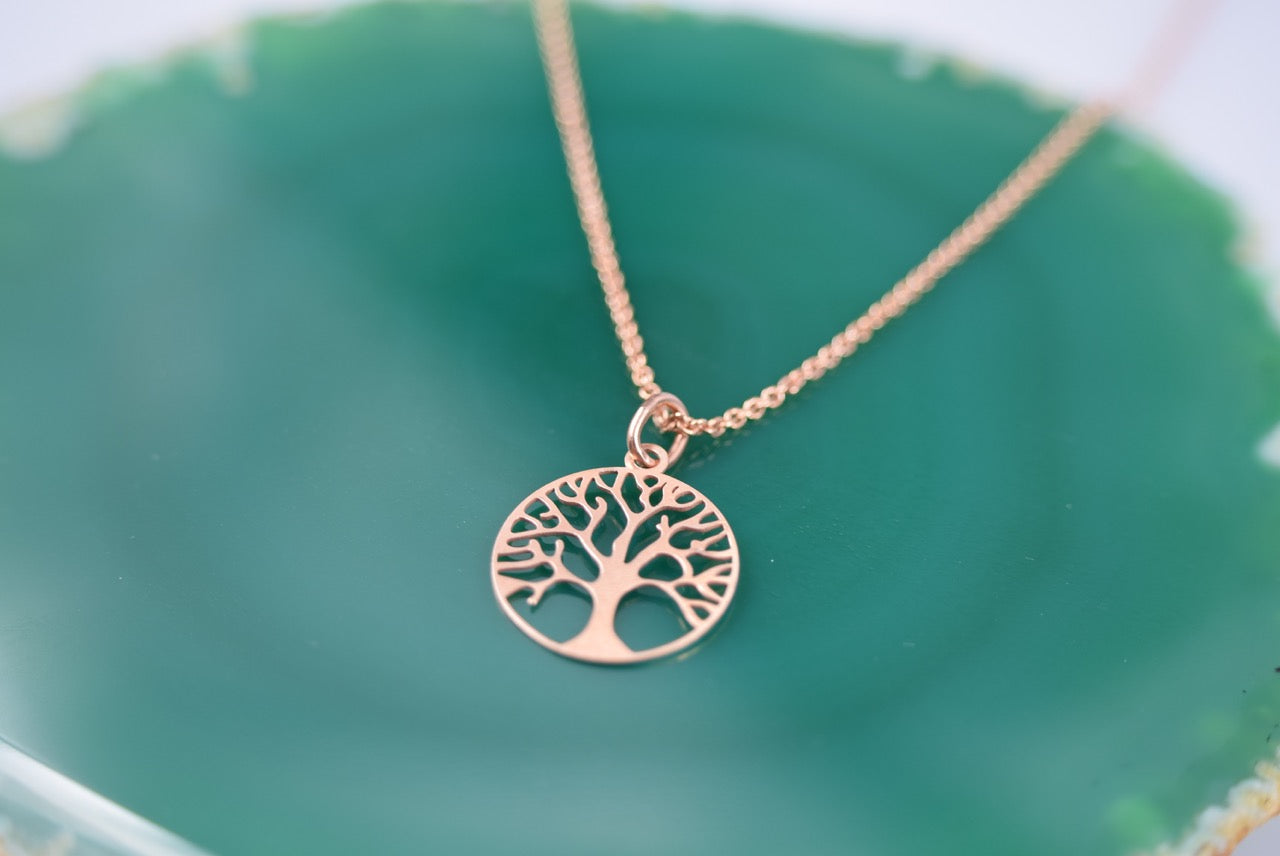 Kette Silber 925 Rosévergoldet Baum des Lebens, Lebensbaum, Axis Mundi