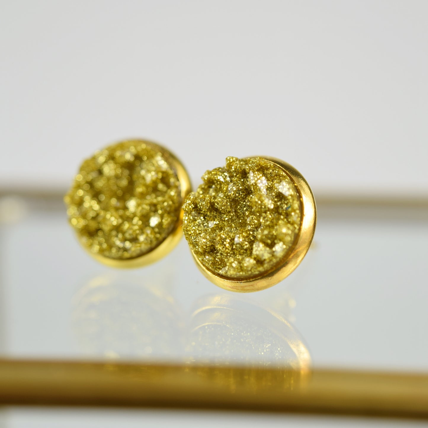Ohrstecker Gold Glitzer Drusen Look Gold, Mineral Look