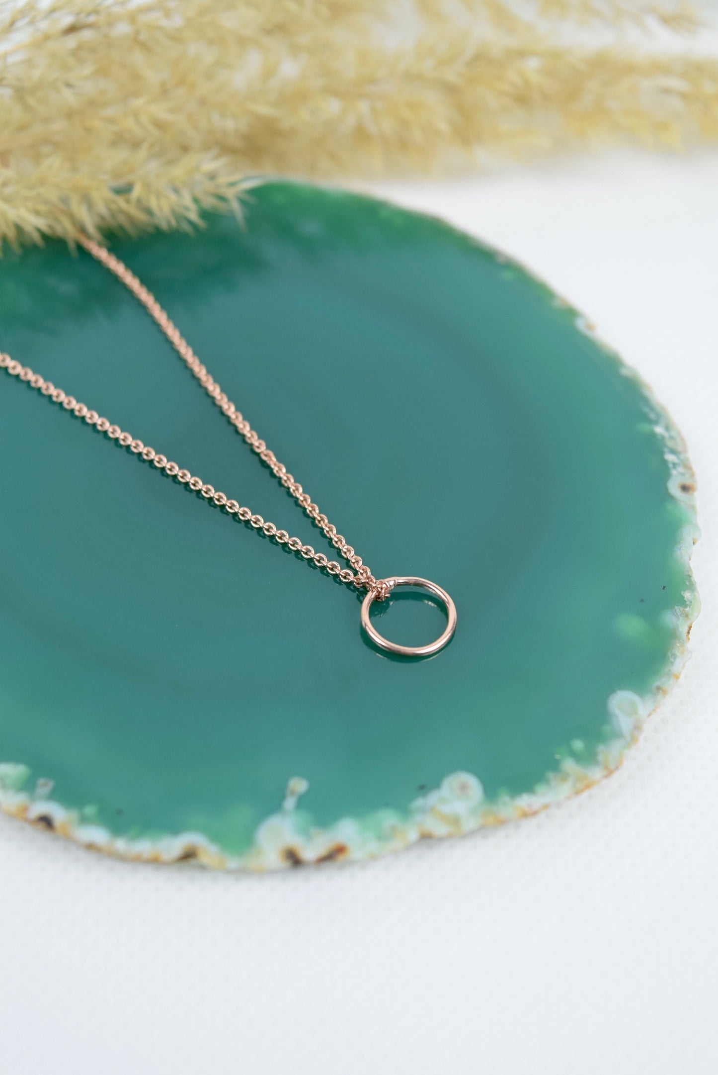 Kette 925 Silber rosévergoldet, kleiner Kreis Anhänger, offener Ring, Unendlichkeit, Vollkommenheit, Kreis Anhänger