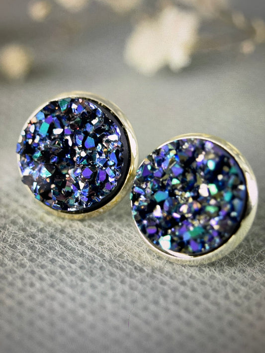 Ohrstecker Silber Drusen Look Blau/Lila